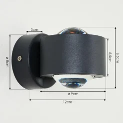 hofstein Applique murale d'extérieur Andersro LED Noir, 2 lumières