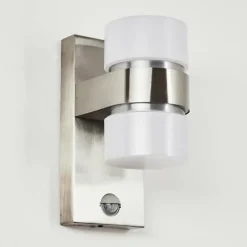 hofstein Applique murale d'extérieur Tiarp LED Nickel mat, 2 lumières, Détecteur de mouvement