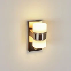 hofstein Applique murale d'extérieur Tiarp LED Nickel mat, 2 lumières, Détecteur de mouvement