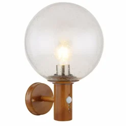 Lampes En Bois-Luminaires Globo Lighting Applique murale d'extérieur Globo OSSY Acier inoxydable, Couleur bois, 1 lumière, Détecteur de mouvement