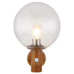 Lampes En Bois-Luminaires Globo Lighting Applique murale d'extérieur Globo OSSY Acier inoxydable, Couleur bois, 1 lumière, Détecteur de mouvement