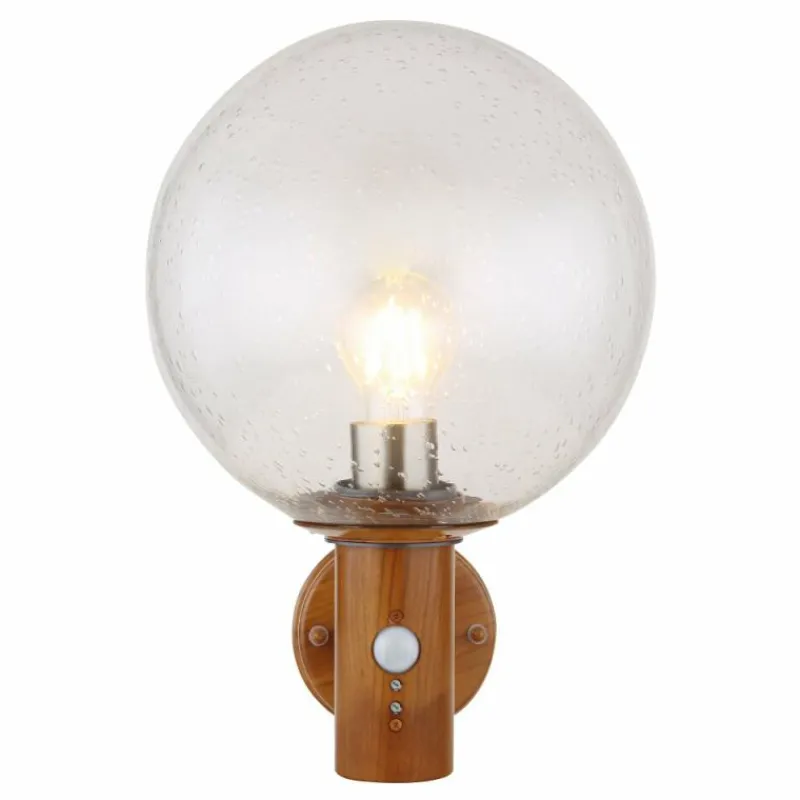 Lampes En Bois-Luminaires Globo Lighting Applique murale d'extérieur Globo OSSY Acier inoxydable, Couleur bois, 1 lumière, Détecteur de mouvement