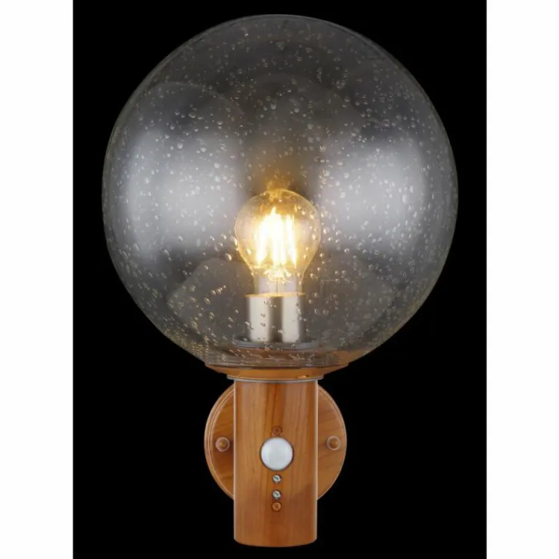 Lampes En Bois-Luminaires Globo Lighting Applique murale d'extérieur Globo OSSY Acier inoxydable, Couleur bois, 1 lumière, Détecteur de mouvement