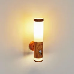 hofstein Applique murale d'extérieur Tenvik LED Brun, Couleur bois, 2 lumières, Détecteur de mouvement