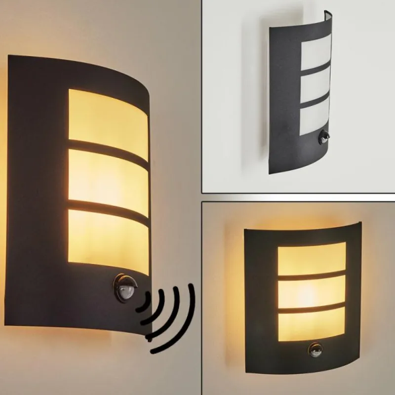 hofstein Applique murale d'extérieur Matilau Noir, Blanc, 1 lumière, Détecteur de mouvement