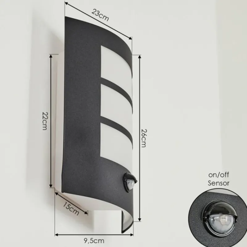 hofstein Applique murale d'extérieur Matilau Noir, Blanc, 1 lumière, Détecteur de mouvement