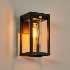 hofstein Applique murale d'extérieur Leset Noir, 1 lumière, Détecteur de mouvement