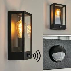 hofstein Applique murale d'extérieur Caudry Noir, 1 lumière, Détecteur de mouvement
