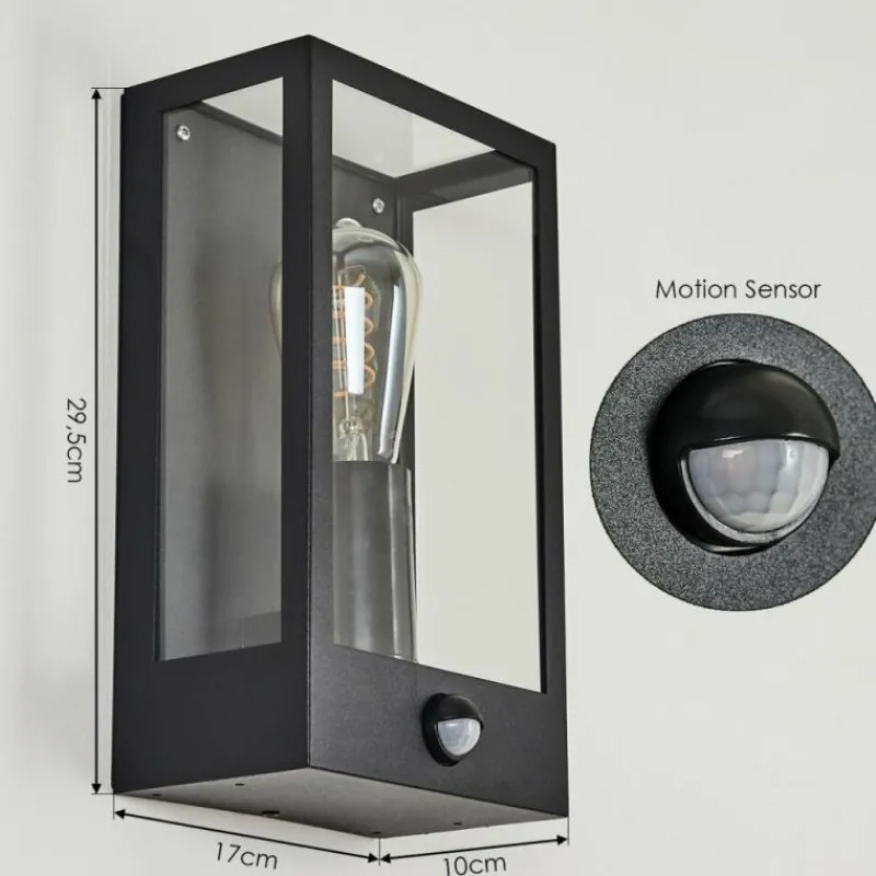 hofstein Applique murale d'extérieur Caudry Noir, 1 lumière, Détecteur de mouvement