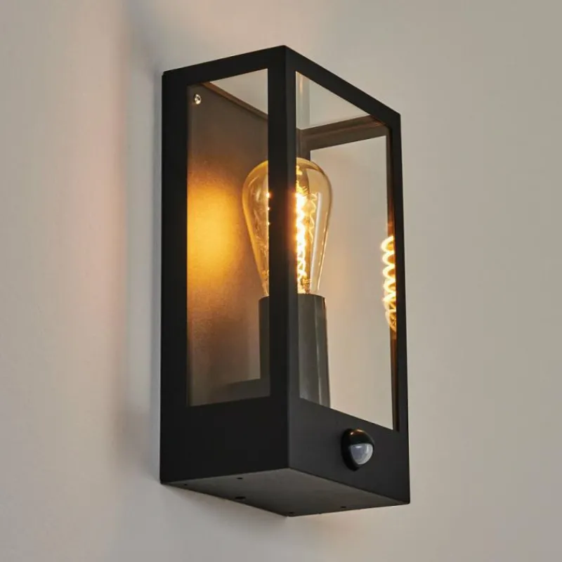 hofstein Applique murale d'extérieur Caudry Noir, 1 lumière, Détecteur de mouvement