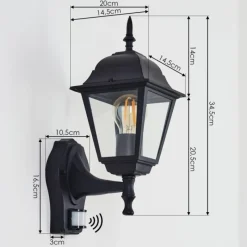 Luminaires Rustiques-hofstein Applique murale d'extérieur Naofe Noir, 1 lumière, Détecteur de mouvement