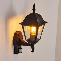 Luminaires Rustiques-hofstein Applique murale d'extérieur Naofe Noir, 1 lumière, Détecteur de mouvement