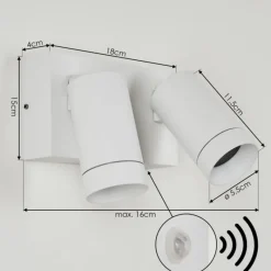 hofstein Applique murale d'extérieur Hakamken Blanc, 2 lumières, Détecteur de mouvement