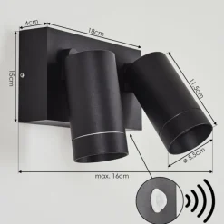 hofstein Applique murale d'extérieur Hakamken Noir, 2 lumières, Détecteur de mouvement