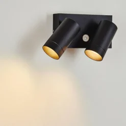 hofstein Applique murale d'extérieur Hakamken Noir, 2 lumières, Détecteur de mouvement