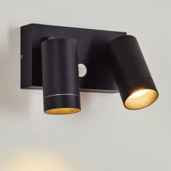 hofstein Applique murale d'extérieur Hakamken Noir, 2 lumières, Détecteur de mouvement