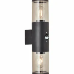 Suspension Verre Fumé-Luminaires Brilliant Applique murale d'extérieur Brilliant Sergioro Noir, 1 lumière, Détecteur de mouvement