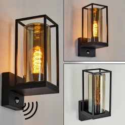 Suspension Verre Fumé-hofstein Applique murale d'extérieur Palanga Noir, 1 lumière, Détecteur de mouvement