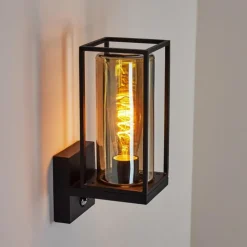 Suspension Verre Fumé-hofstein Applique murale d'extérieur Palanga Noir, 1 lumière, Détecteur de mouvement