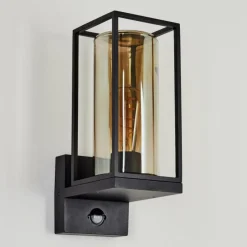 Suspension Verre Fumé-hofstein Applique murale d'extérieur Palanga Noir, 1 lumière, Détecteur de mouvement