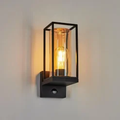 Lampes Vintages & Rétros-hofstein Applique murale d'extérieur Palanga Noir, 1 lumière, Détecteur de mouvement