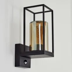 Suspension Verre Fumé-hofstein Applique murale d'extérieur Palanga Noir, 1 lumière, Détecteur de mouvement