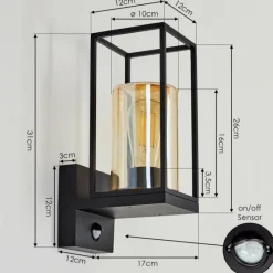 Lampes Vintages & Rétros-hofstein Applique murale d'extérieur Palanga Noir, 1 lumière, Détecteur de mouvement