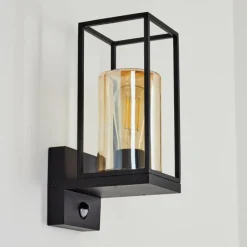 Lampes Vintages & Rétros-hofstein Applique murale d'extérieur Palanga Noir, 1 lumière, Détecteur de mouvement