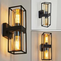 Lampes Vintages & Rétros-hofstein Applique murale d'extérieur Palanga Noir, 2 lumières