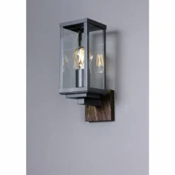 Lampes En Bois-Luminaires Lutec Applique murale d'extérieur Lutec KARO Couleur bois, Noir, 1 lumière