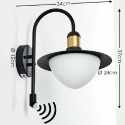 Luminaires Rustiques-hofstein Applique murale d'extérieur Theux Or, Noir, 1 lumière, Détecteur de mouvement