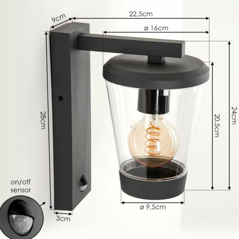 hofstein Applique murale d'extérieur Eloida Anthracite, 1 lumière, Détecteur de mouvement