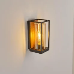 hofstein Applique murale d'extérieur Palanga Brun, Couleur bois, Noir, 1 lumière