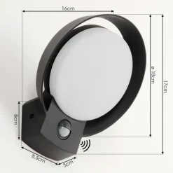 hofstein Applique murale d'extérieur Kelo LED Anthracite, 1 lumière, Détecteur de mouvement