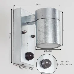 hofstein Applique murale d'extérieur Bessiebelle Zingué, 1 lumière, Détecteur de mouvement