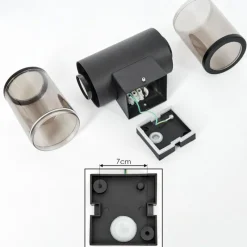 Suspension Verre Fumé-hofstein Applique murale d'extérieur Caragua Noir, 2 lumières, Détecteur de mouvement