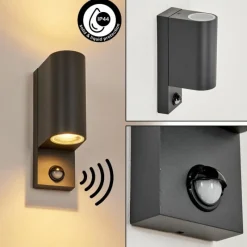 hofstein Applique murale d'extérieur Kingstown Anthracite, Transparent, 2 lumières, Détecteur de mouvement