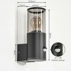 Suspension Verre Fumé-hofstein Applique murale d'extérieur Caragua Anthracite, 1 lumière, Détecteur de mouvement