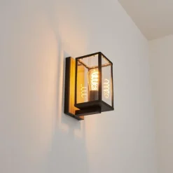 Lampes Vintages & Rétros-hofstein Applique murale d'extérieur Fortunies Bois clair, Couleur bois, Noir, 1 lumière