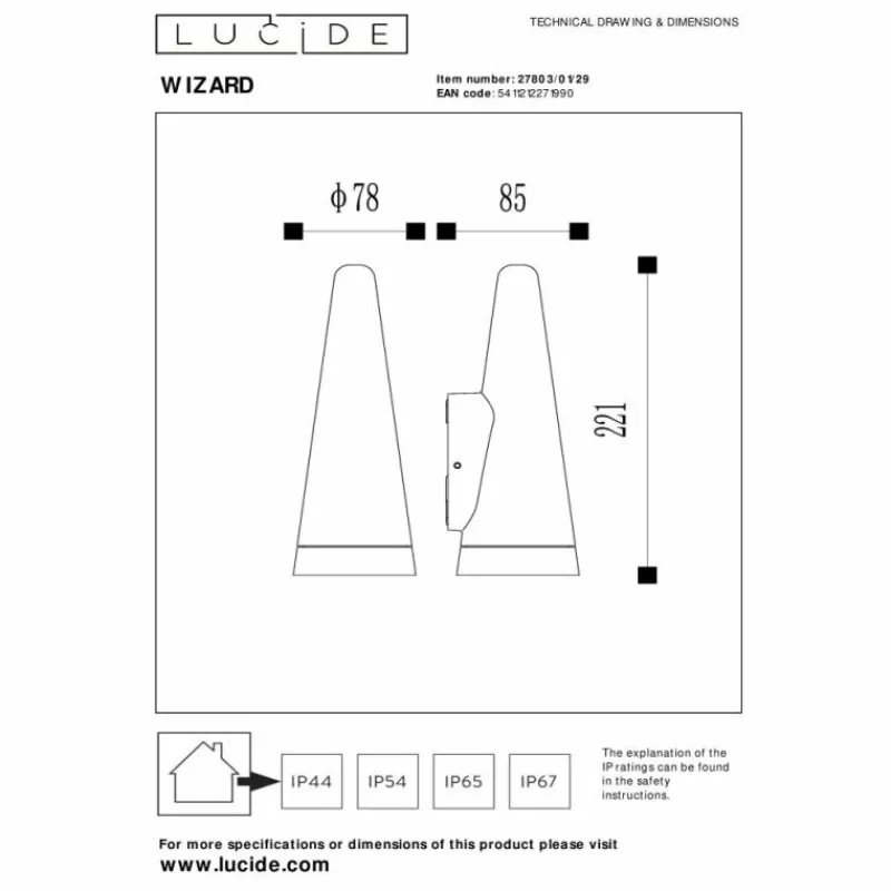 Luminaires Lucide Applique murale d'extérieur Lucide WIZARD Anthracite, 1 lumière