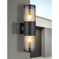 Suspension Verre Fumé-Luminaires Globo Lighting Applique murale d'extérieur Globo XELOO Noir, 2 lumières