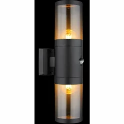 Suspension Verre Fumé-Luminaires Globo Lighting Applique murale d'extérieur Globo XELOO Noir, 2 lumières, Détecteur de mouvement