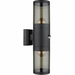 Suspension Verre Fumé-Luminaires Globo Lighting Applique murale d'extérieur Globo XELOO Noir, 2 lumières, Détecteur de mouvement