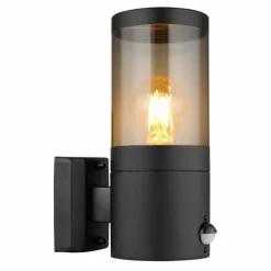 Suspension Verre Fumé-Luminaires Globo Lighting Applique murale d'extérieur Globo XELOO Noir, 1 lumière, Détecteur de mouvement