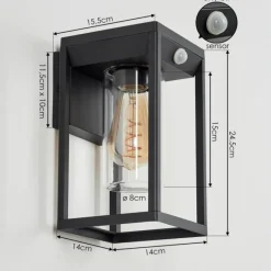 Lampes Vintages & Rétros-hofstein Applique murale d'extérieur Palanga Noir, 1 lumière, Détecteur de mouvement