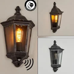 Luminaires Rustiques-hofstein Applique murale d'extérieur Hongkong Noir, Argenté, 1 lumière, Détecteur de mouvement