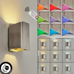 hofstein Applique murale d'extérieur Bafueiras LED Nickel mat, Blanc, 1 lumière, Télécommandes, Changeur de couleurs