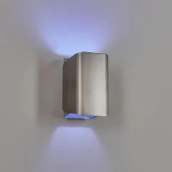 hofstein Applique murale d'extérieur Bafueiras LED Nickel mat, Blanc, 1 lumière, Télécommandes, Changeur de couleurs