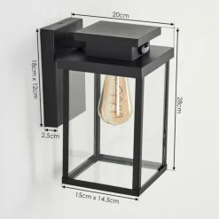 Lampes Vintages & Rétros-hofstein Applique murale d'extérieur Tieva Noir, 1 lumière, Détecteur de mouvement