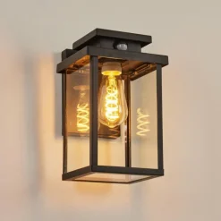 Lampes Vintages & Rétros-hofstein Applique murale d'extérieur Tieva Noir, 1 lumière, Détecteur de mouvement